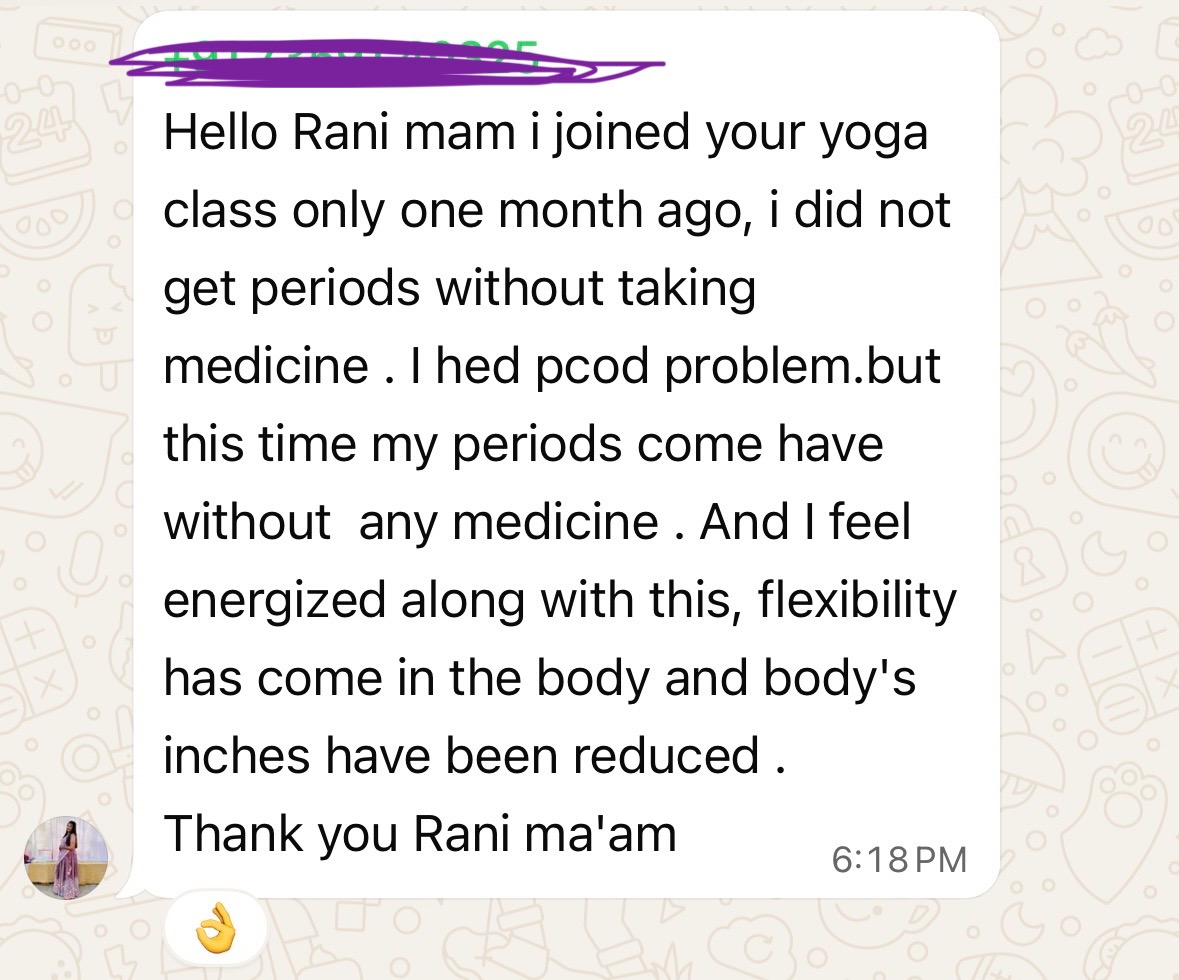 WhatsApp testimonial about period regulation